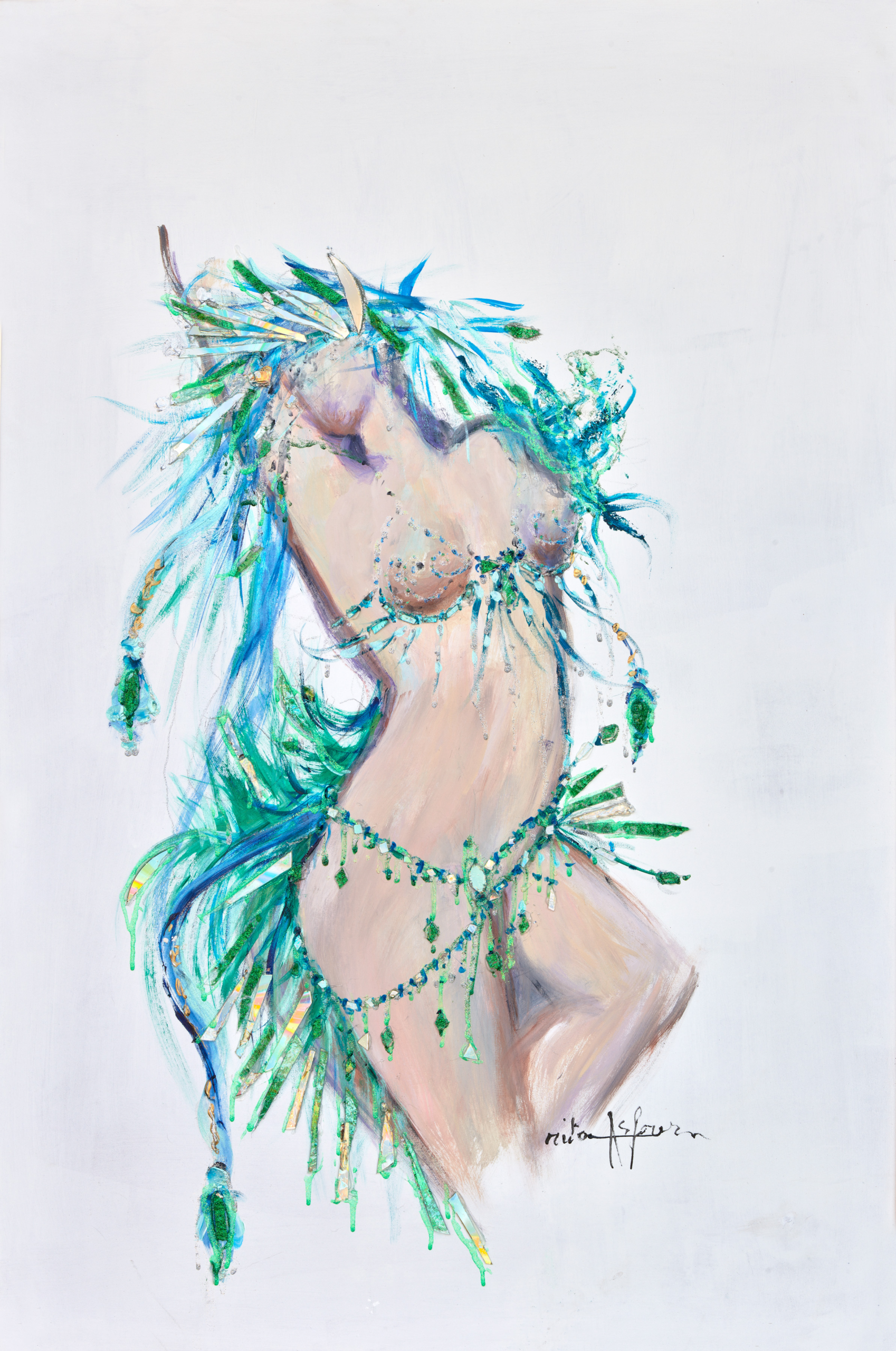 Rita-Asfour-Emeralds-Mixed-Media-48×32